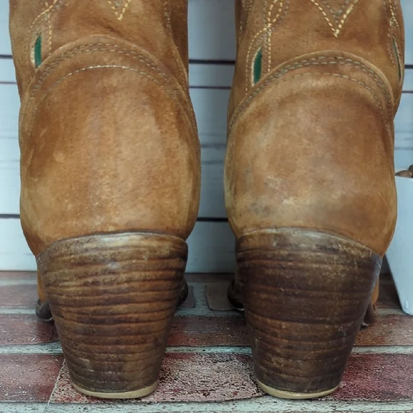 Vintage Acme Cowboy Cowgirl Boots 70's Women's 9.5 Suede Inlay Cutouts Butterfly - Picture 11 of 16